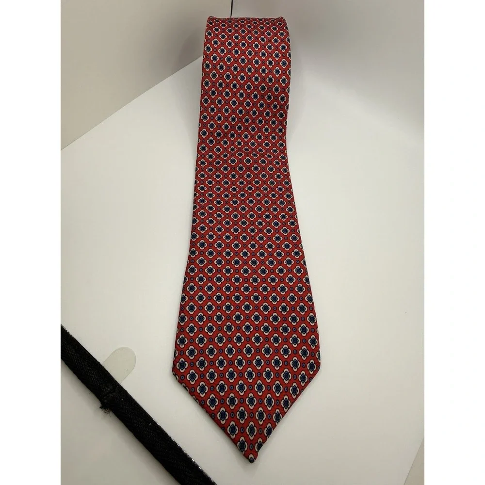 Hardy Amies London Silk Tie Red Blue Geometric Floral Classic 58.5